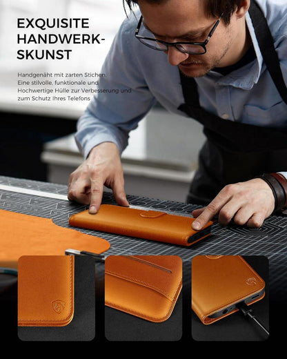 EASDNB Samsung Galaxy S24 5G Handyhülle Wallet Leder Orange