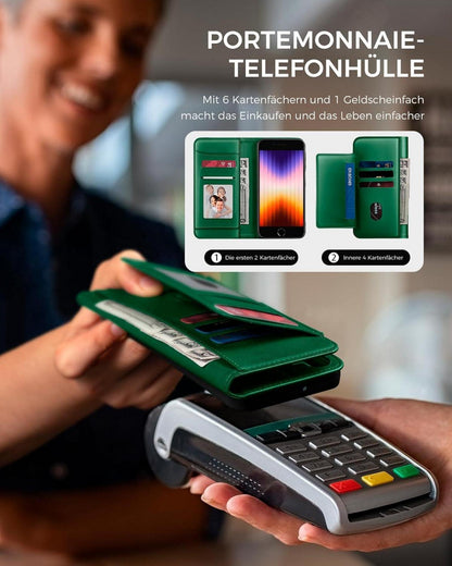 Handyhülle iPhone SE 2022/SE 2020 Kartenfächer RFID Schutz KieferGrün
