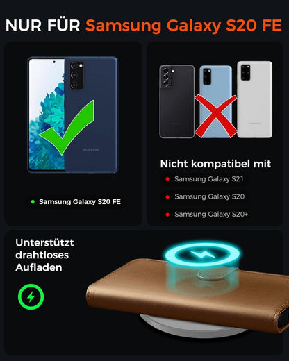 Handyhülle Samsung Galaxy S20 FE Lederhülle Braun RFID Schutz Standfunktion