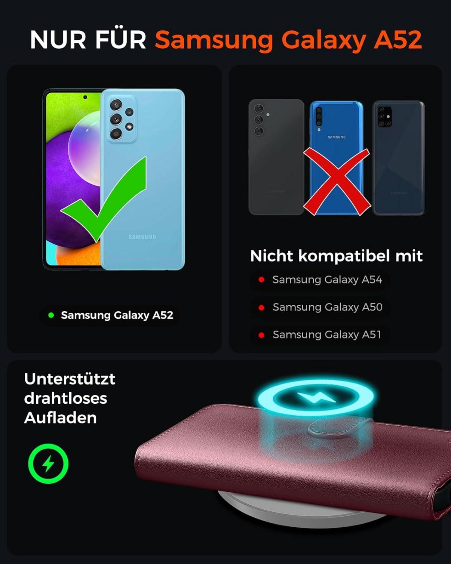 Handyhülle Samsung Galaxy A52S 5G Premium Lederhülle Weinrot