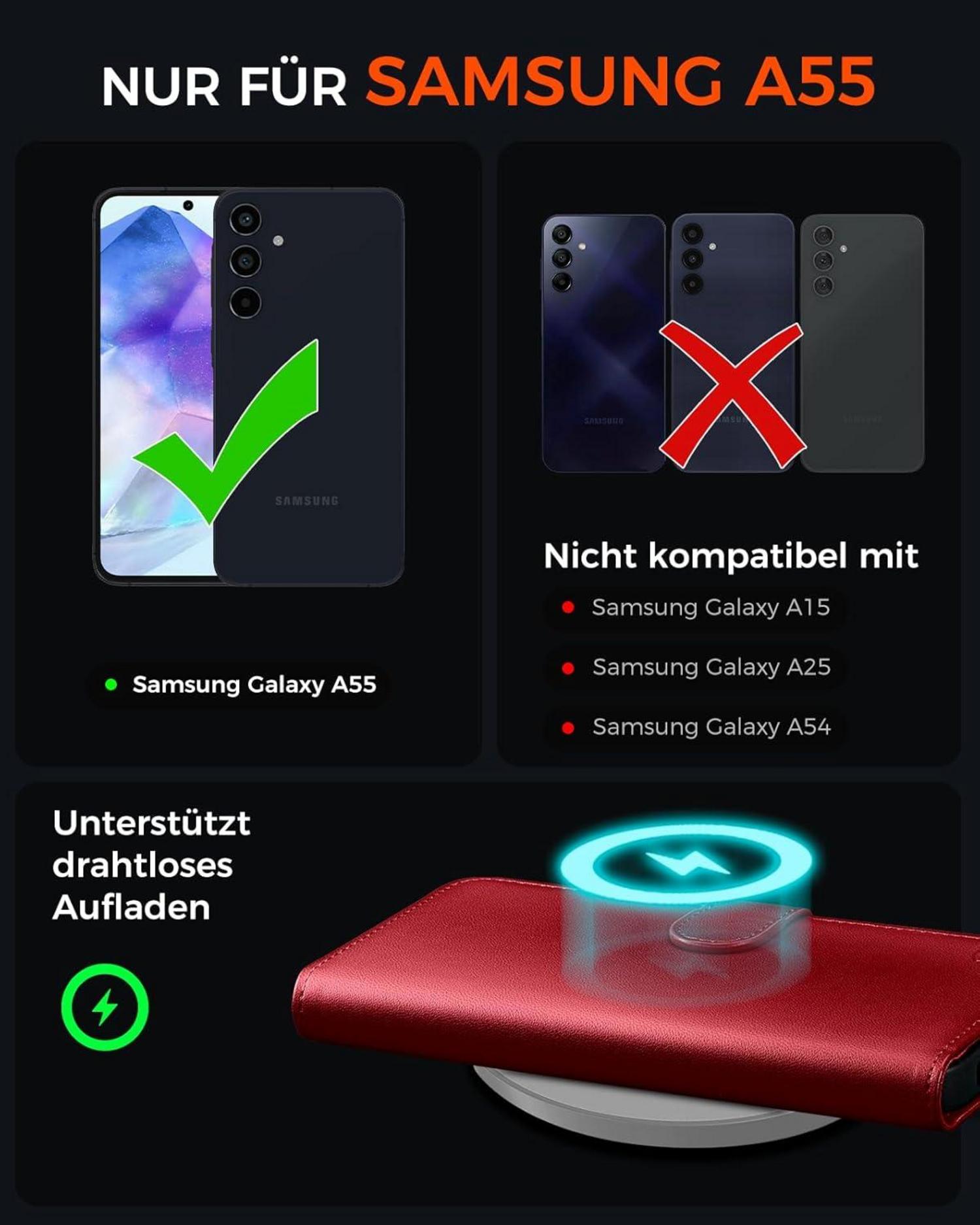 Handyhülle Samsung Galaxy A55 Schutzhülle Kartenfächer Rot