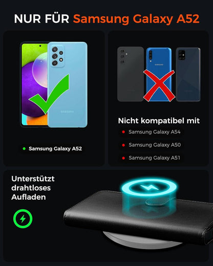 Schwarze Klapphülle für Samsung Galaxy A52S 5G mit Panzer Schutz Glas
