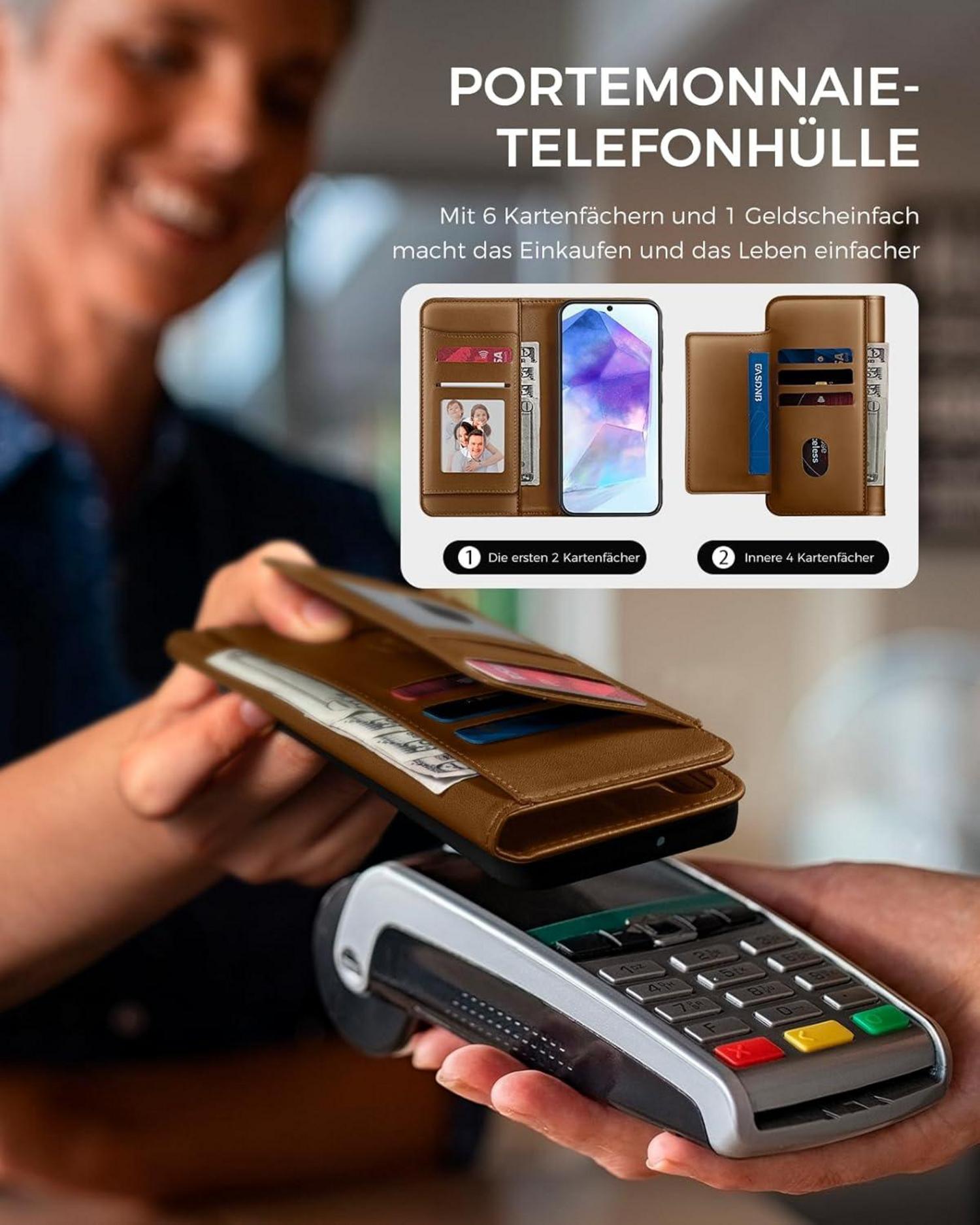 Handyhülle Samsung Galaxy A55 Lederhülle Braun Standfunktion NFC RFID
