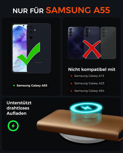 Handyhülle Samsung Galaxy A55 Premium Leder RFID Schutz Braun