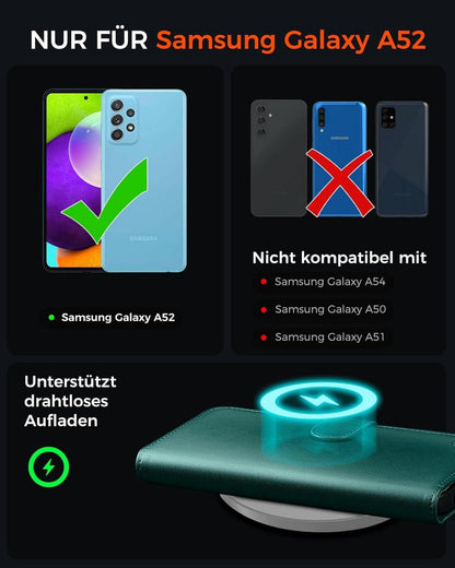 Samsung Galaxy A52S 5G Klapphülle Premium Lederhülle + Panzerglas, Grün