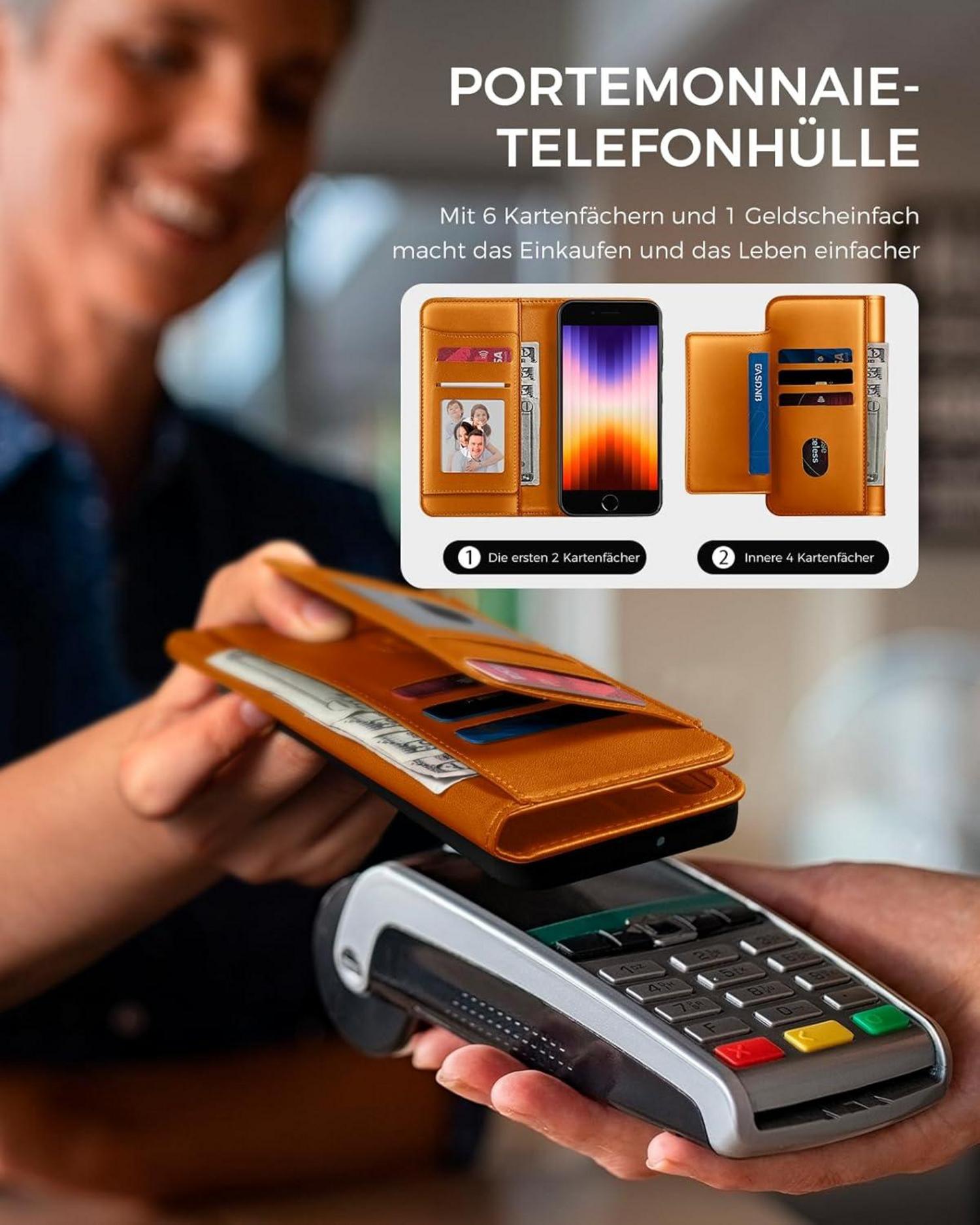 Handyhülle iPhone SE 2022/SE 2020 Leder Klapphülle Orange