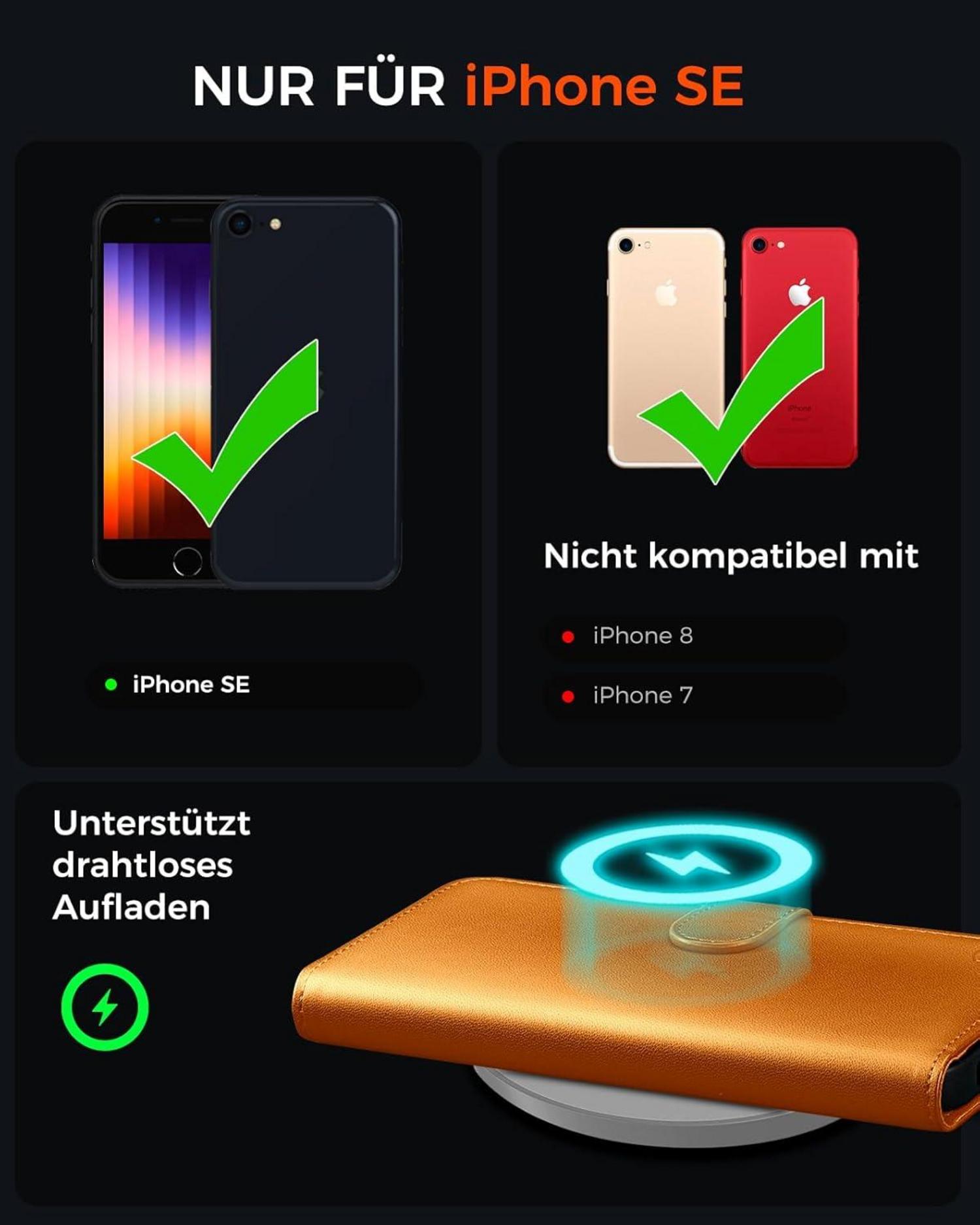 EASDNB iPhoneSE 2022/SE 2020 Handyhülle Panzer Schutzglas Orange