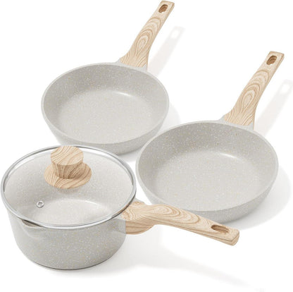 Antihaft Pfannenset mit Deckel, Stielkasserolle 4PCS Pans
