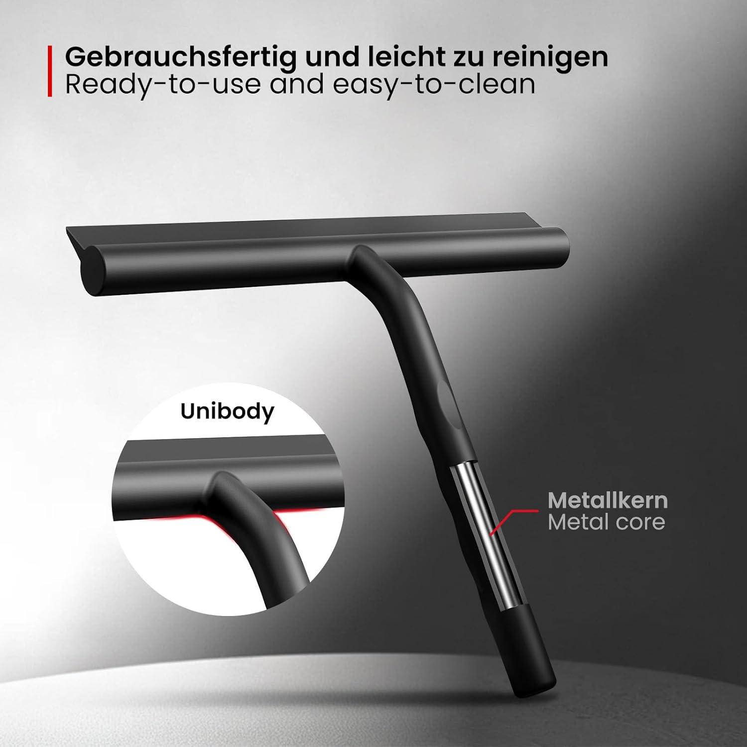 Silikon Duschabzieher Schwarz, Fensterabzieher 21cm, Edelstahl
