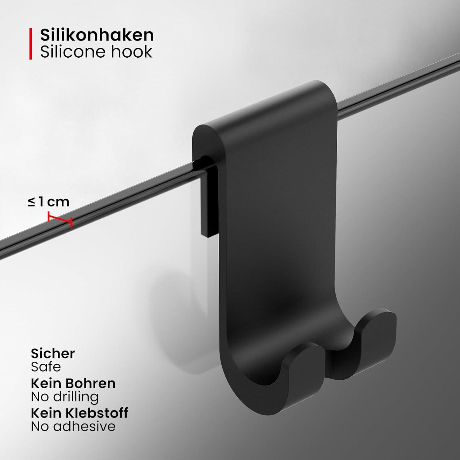 Silikon Duschabzieher Schwarz mit Halterung 21cm Edelstahl Kern