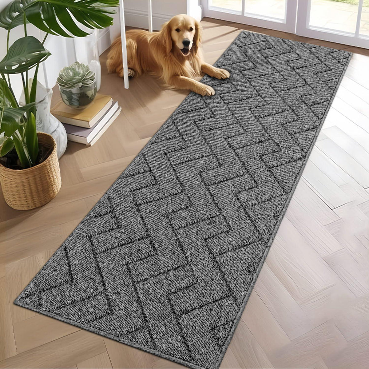 Fußmatte 60x180cm Waschbar Rutschfest Grau für Innen & Außen