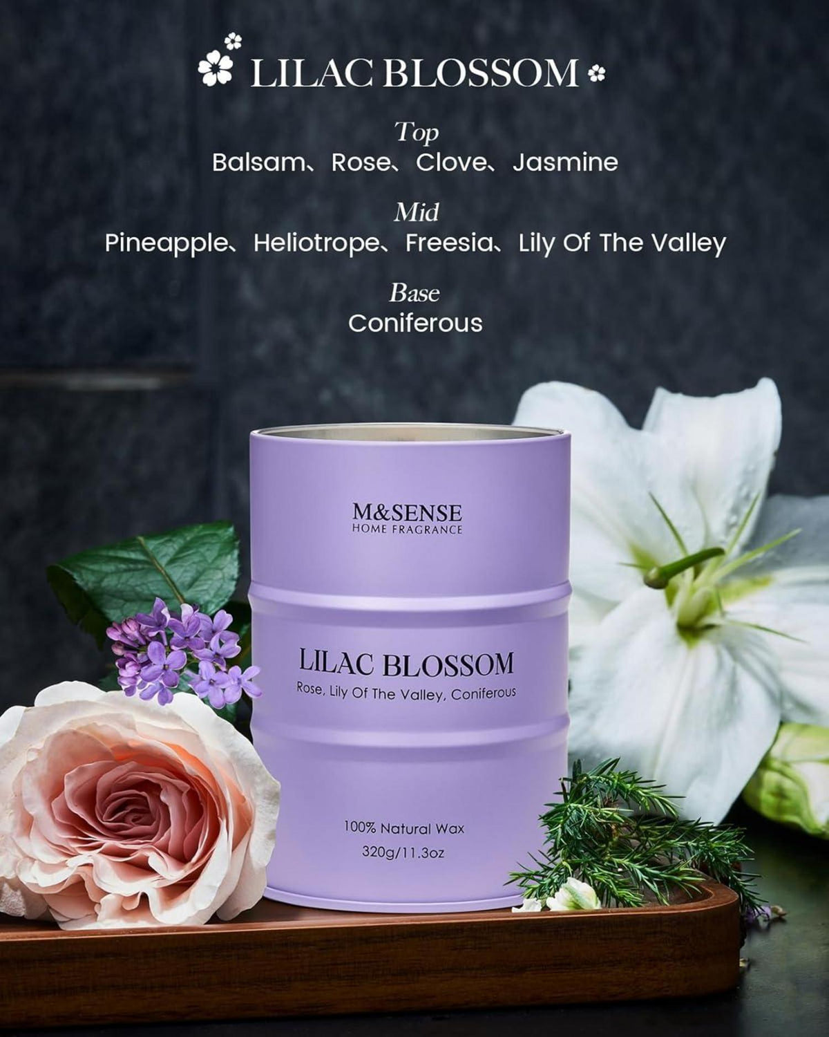 Fliederblüte Sojakerze 320g 70 Stunden Aromatherapie Kerze