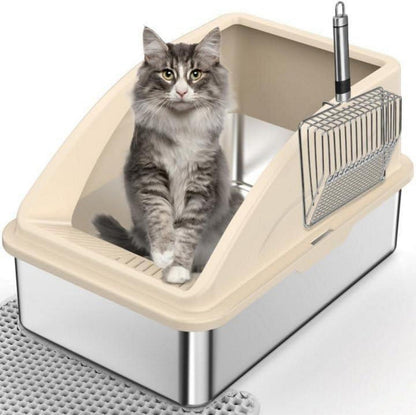 Katzentoilette XXL Edelstahl mit Streuschaufel und Matte