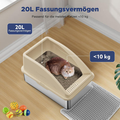 Katzentoilette XXL Edelstahl mit Doppelschicht Matte und Metall Schaufel