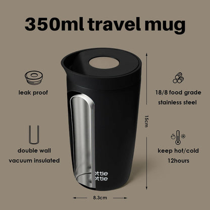 Thermobecher 350ml Isolierbecher Travel Mug Schwarz