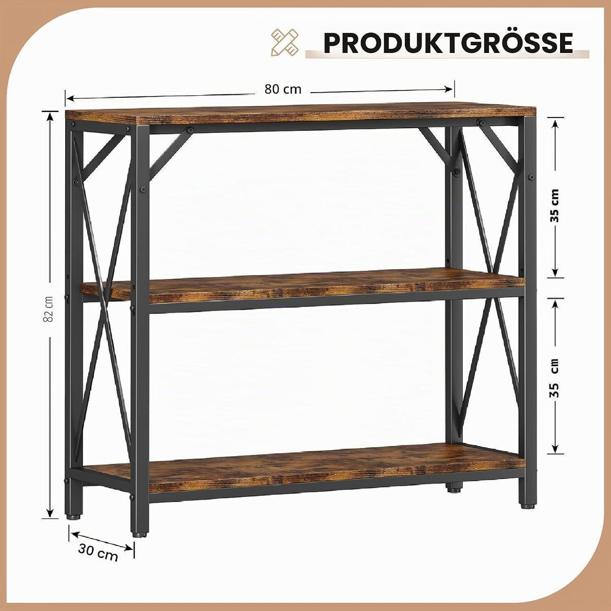 3-stöckiger Konsolentisch mit Stauraum & Industriell Stil