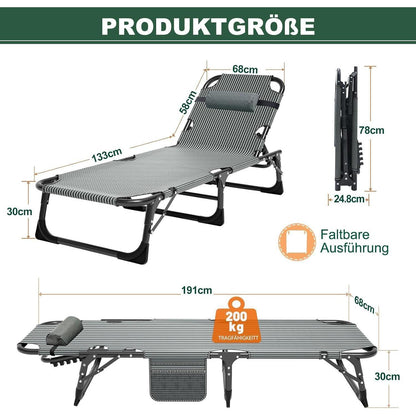 Klappbare Sonnenliege mit Matratze und Kopfstütze - 68cm