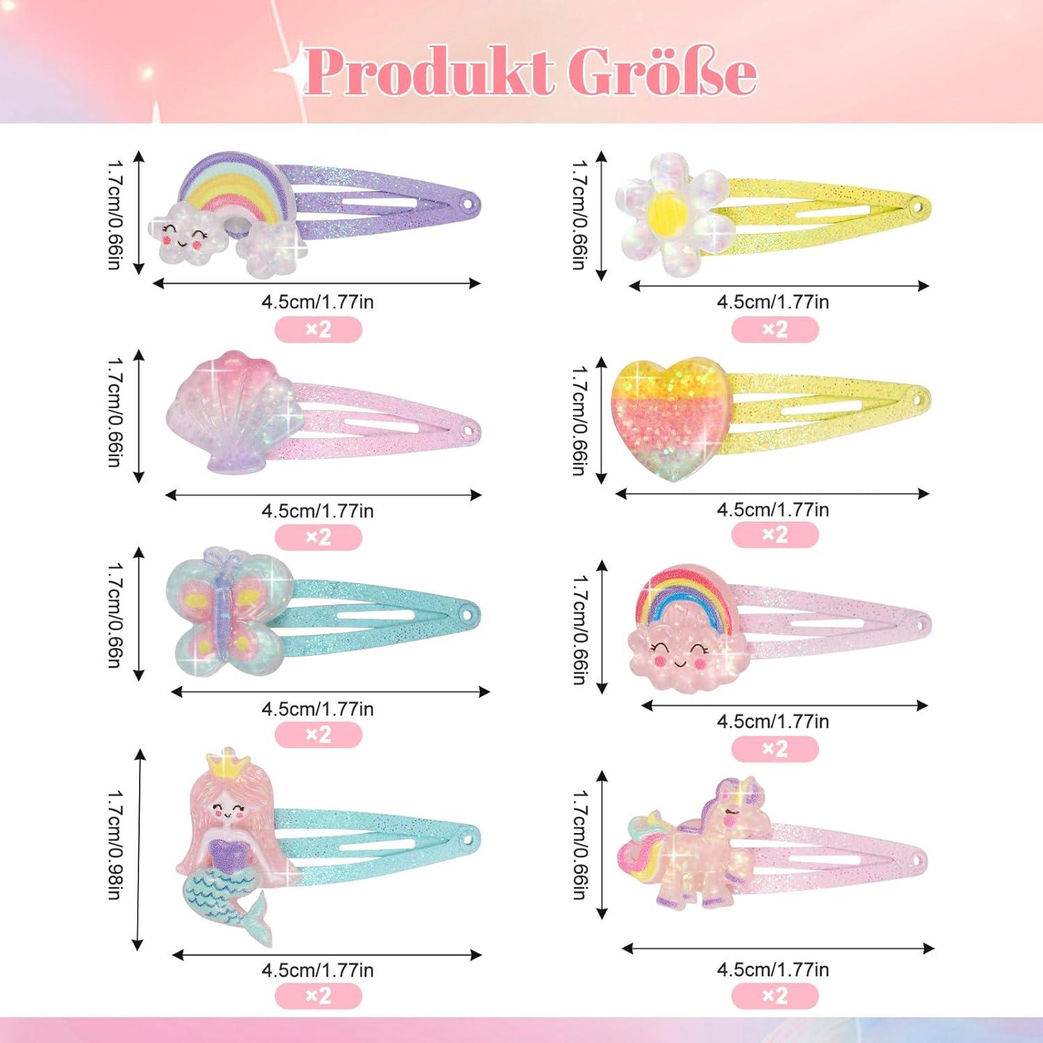 16er Set Glitzer-Haarspangen Mädchen Kinder Unicorn