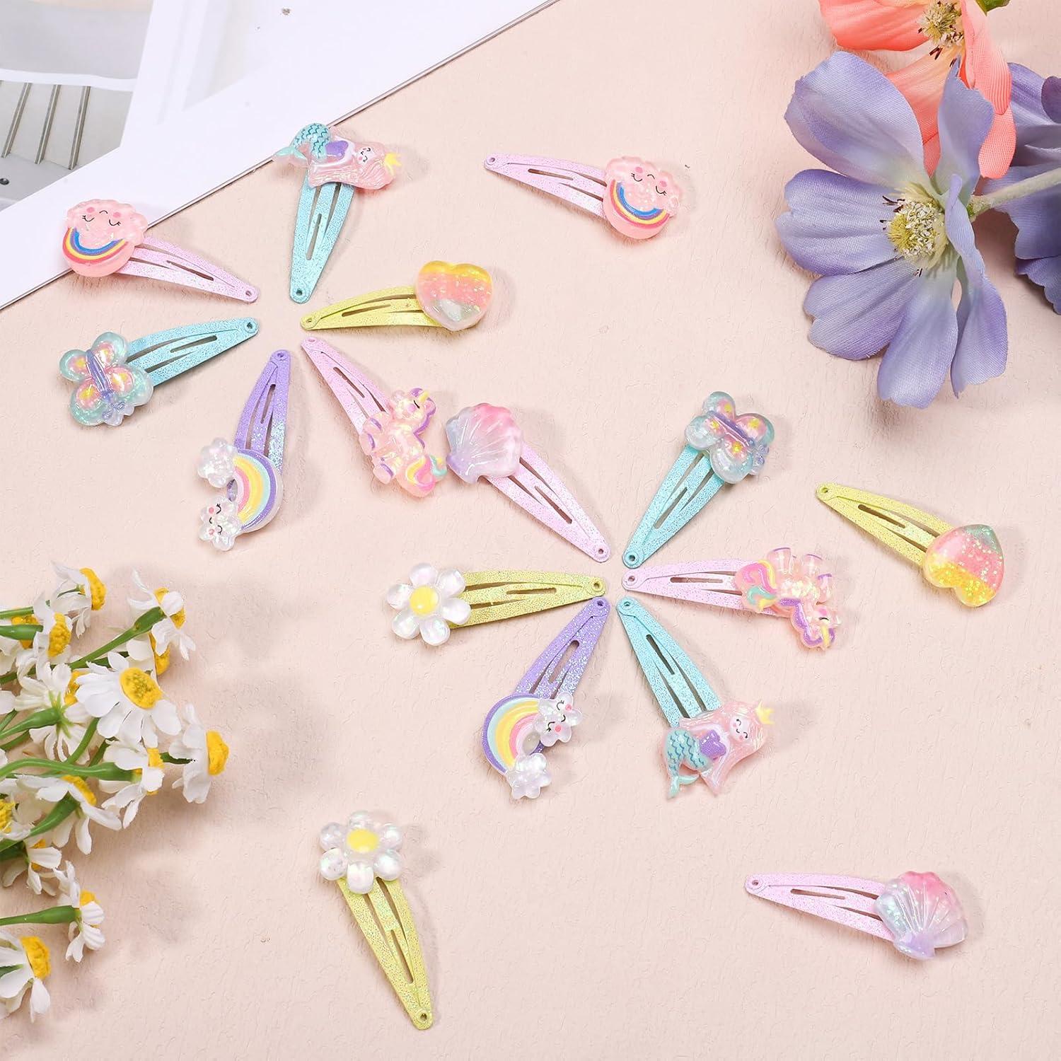 Glitzer Haarspangen Mädchen Kinder Unicorn Meerjungfrau Blumen Herzen