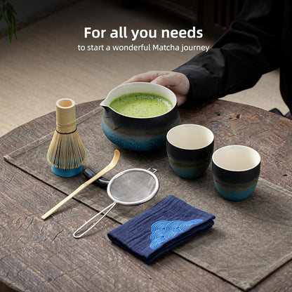 Matcha Set Bambus Schneebesen Schale Keramik 9Stück
