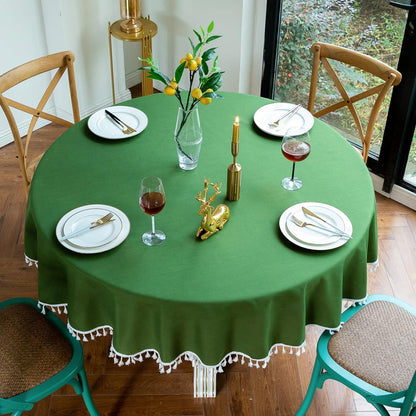 Runde Tischdecke Baumwolle Leinen Dunkelgrün 260 cm (für Tische 180-200 cm)