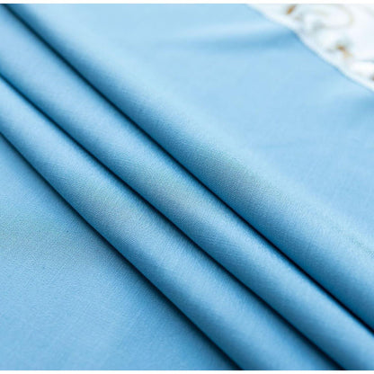 Runde Baumwoll-Leinen Tischdecke mit Fransen, Himmelblau 260 cm