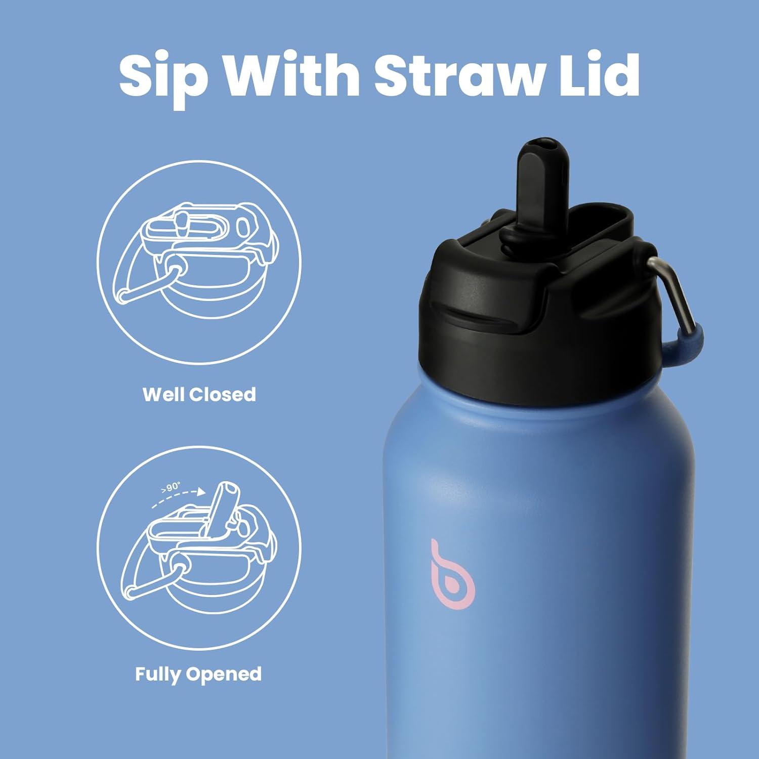 Edelstahl Trinkflasche 1L Strohhalm Thermoskanne Sport Isolierflasche