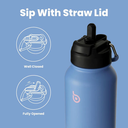 Edelstahl Trinkflasche 1L Strohhalm Thermoskanne Sport Isolierflasche