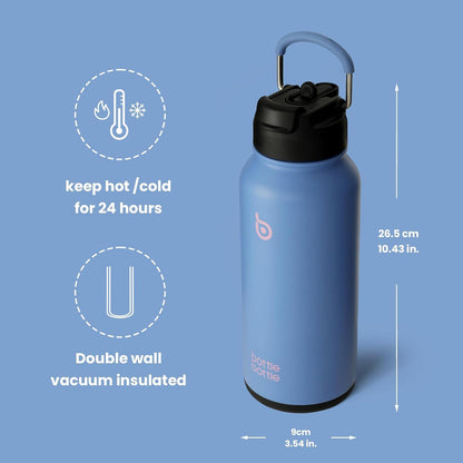 Sport-Trinkflasche Edelstahl 1L Strohhalm Thermoskanne Auslaufsicher