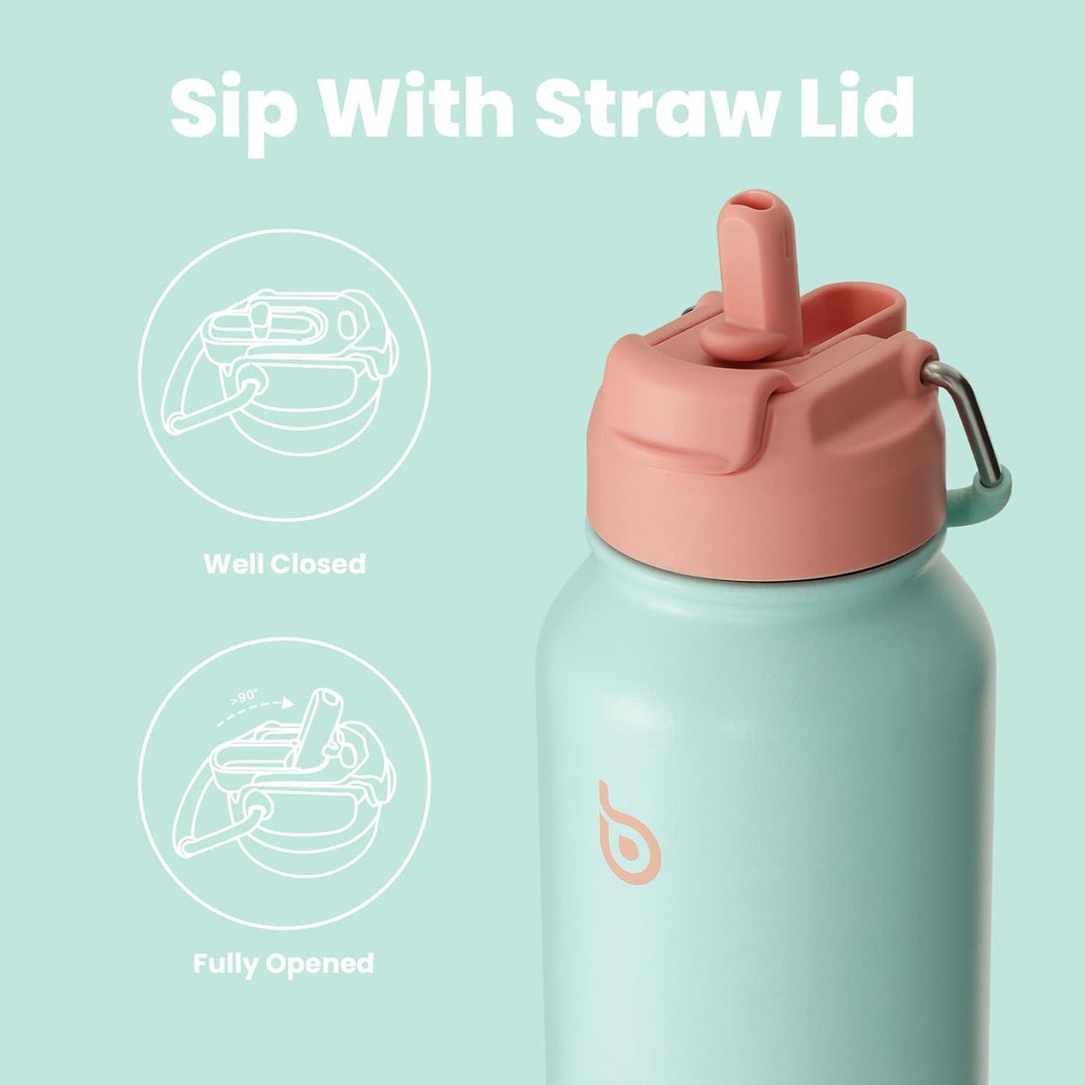 Edelstahl Trinkflasche 1L Strohhalm Thermoskanne Auslaufsicher