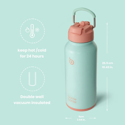Edelstahl Trinkflasche 1L mit Strohhalm Isolierflasche Outdoor
