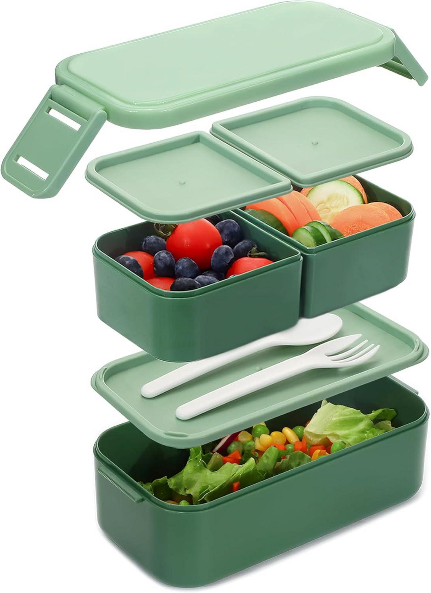 Bento Box Kinder mit 3 Fächern Auslaufsicher 1300ML Grün