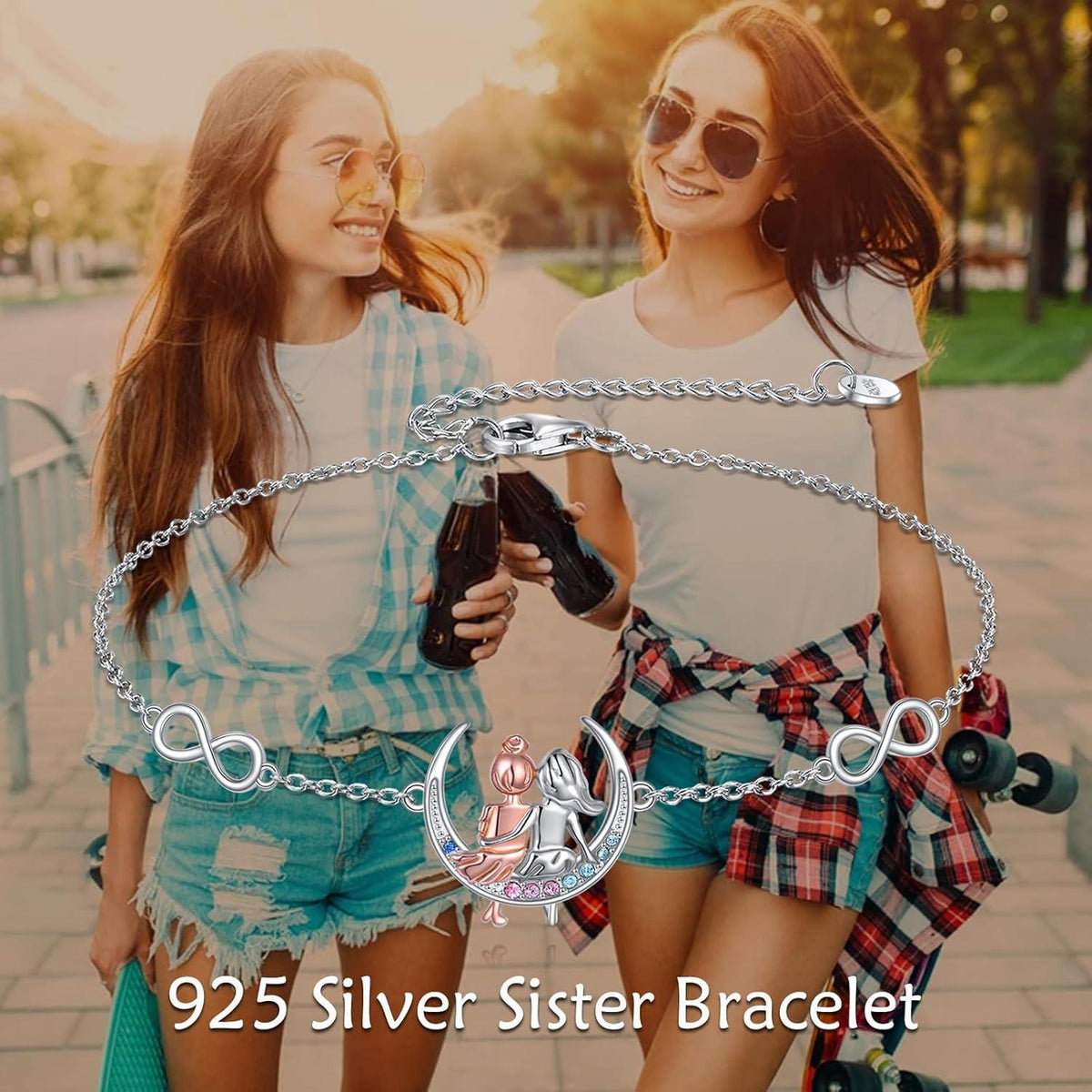 925 Sterling Silber Armband für Schwestern mit Herz und Unendlichkeitszeichen