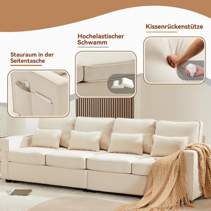4-Sitzer Leinenstoff Sofa mit Stauraum & Kissen – Beige