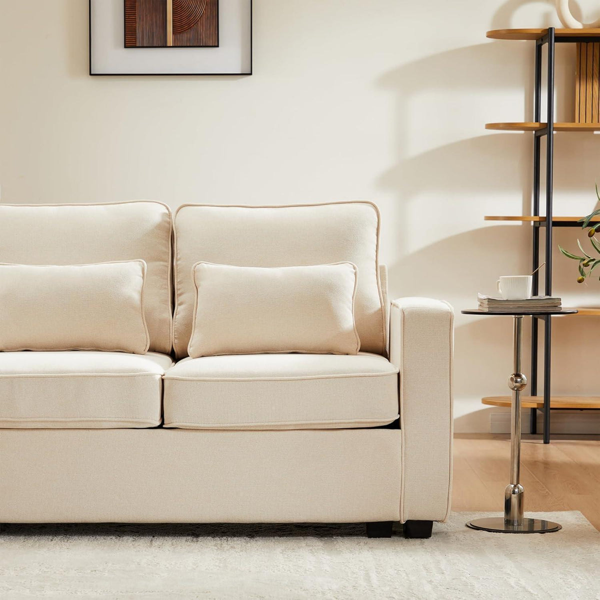 4-Sitzer Leinenstoff Sofa mit Stauraum & Kissen – Beige