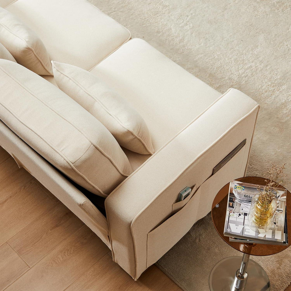 4-Sitzer Leinenstoff Sofa mit Stauraum & Kissen – Beige