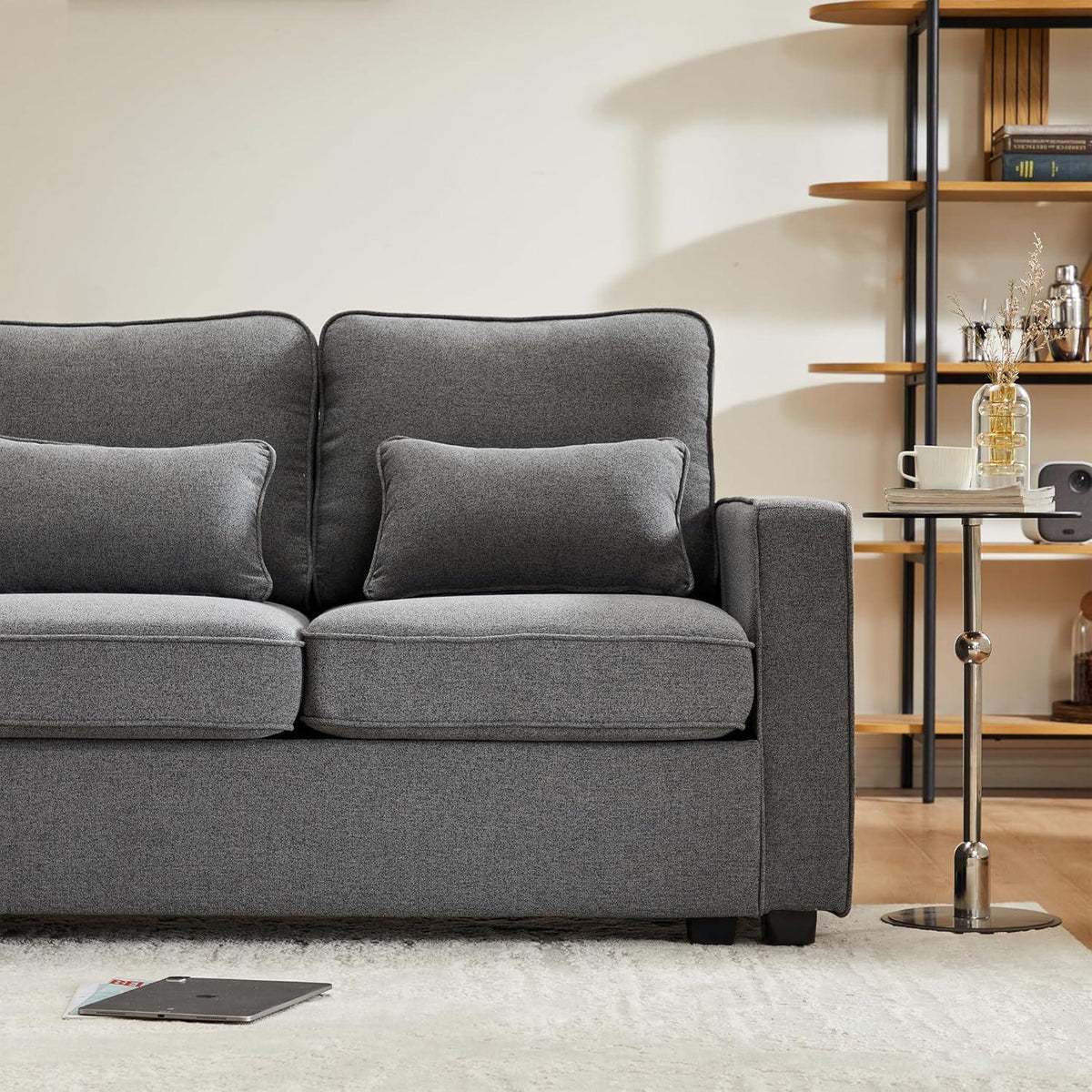 Modernes 4-Sitzer Sofa aus Leinenstoff mit Stauraum & Kissen