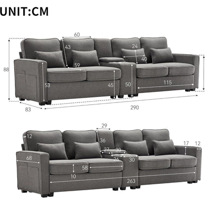 Modernes 4-Sitzer Sofa aus Leinenstoff mit Stauraum & Kissen