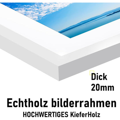 Bilderrahmen 40x60cm Weiß Echtholz Acrylglas Kieferholz