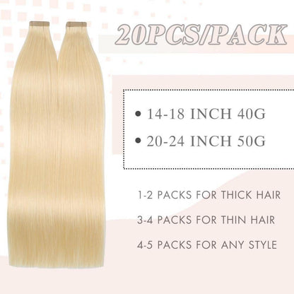Echthaar Tape Extensions Hellblond 50cm (50g)