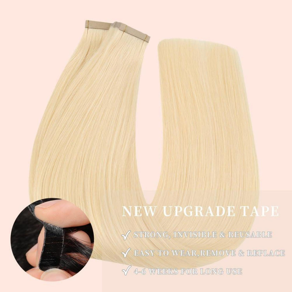 Echthaar Tape Extensions Hellblond 50cm (50g)