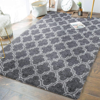 Hochflor Teppich Grau Modern Langflor Wohnzimmer Schlafzimmer 80x120cm