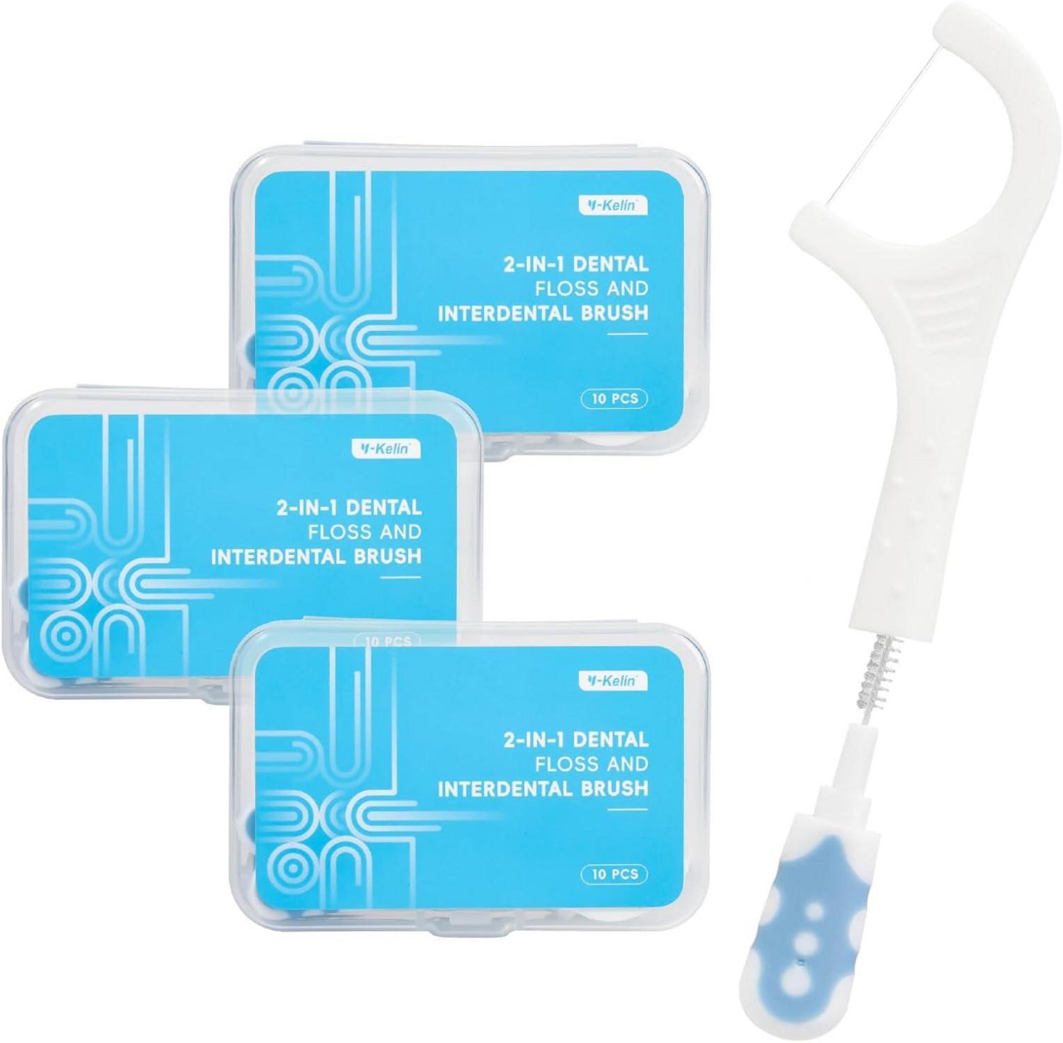 2-in-1 Zahnseide Interdentalbürste 30 Stück tragbare Einwegstäbchen