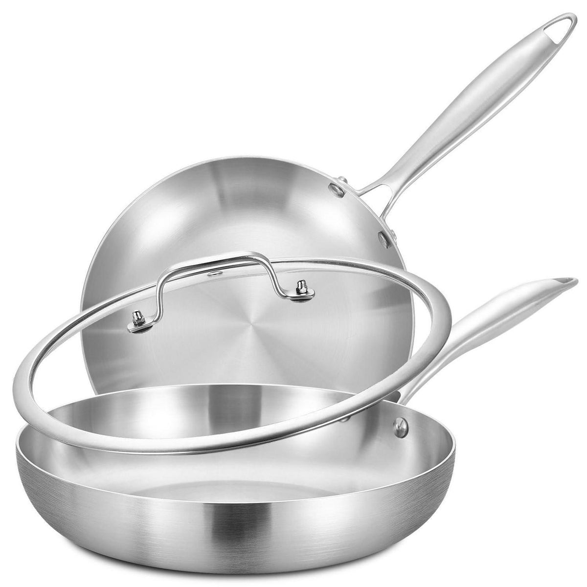 Dreilagiges Edelstahl Pfannenset mit Deckel – 20cm + 30cm