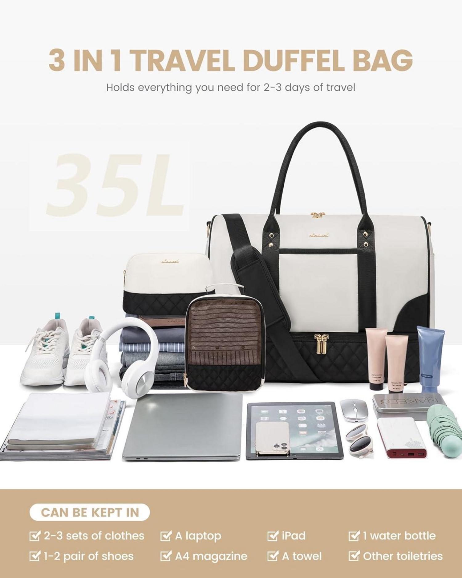 Weekender Reisetasche Damen mit Schuhfach Nassfach 3-teilig Groß für Flugzeug