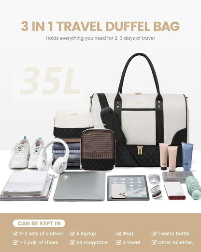Weekender Reisetasche Damen mit Schuhfach Nassfach 3-teilig Groß für Flugzeug