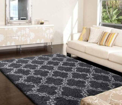 Flauschiger Hochflor Teppich 185x185cm Schwarz Modern & Weich