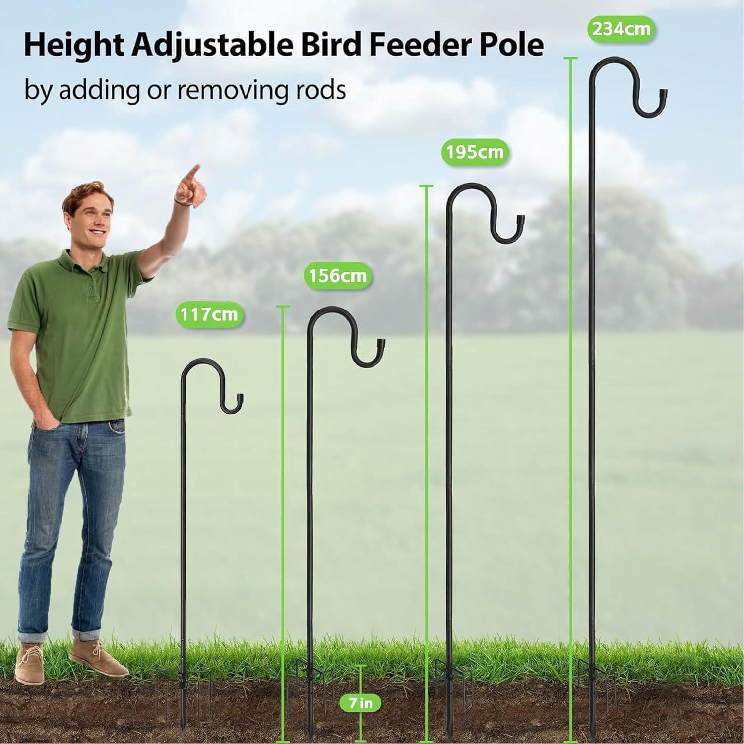 Schäferhaken Schwarz 117cm Vogelfutterspender Stange 5 Zinken Garten Hirtenhaken