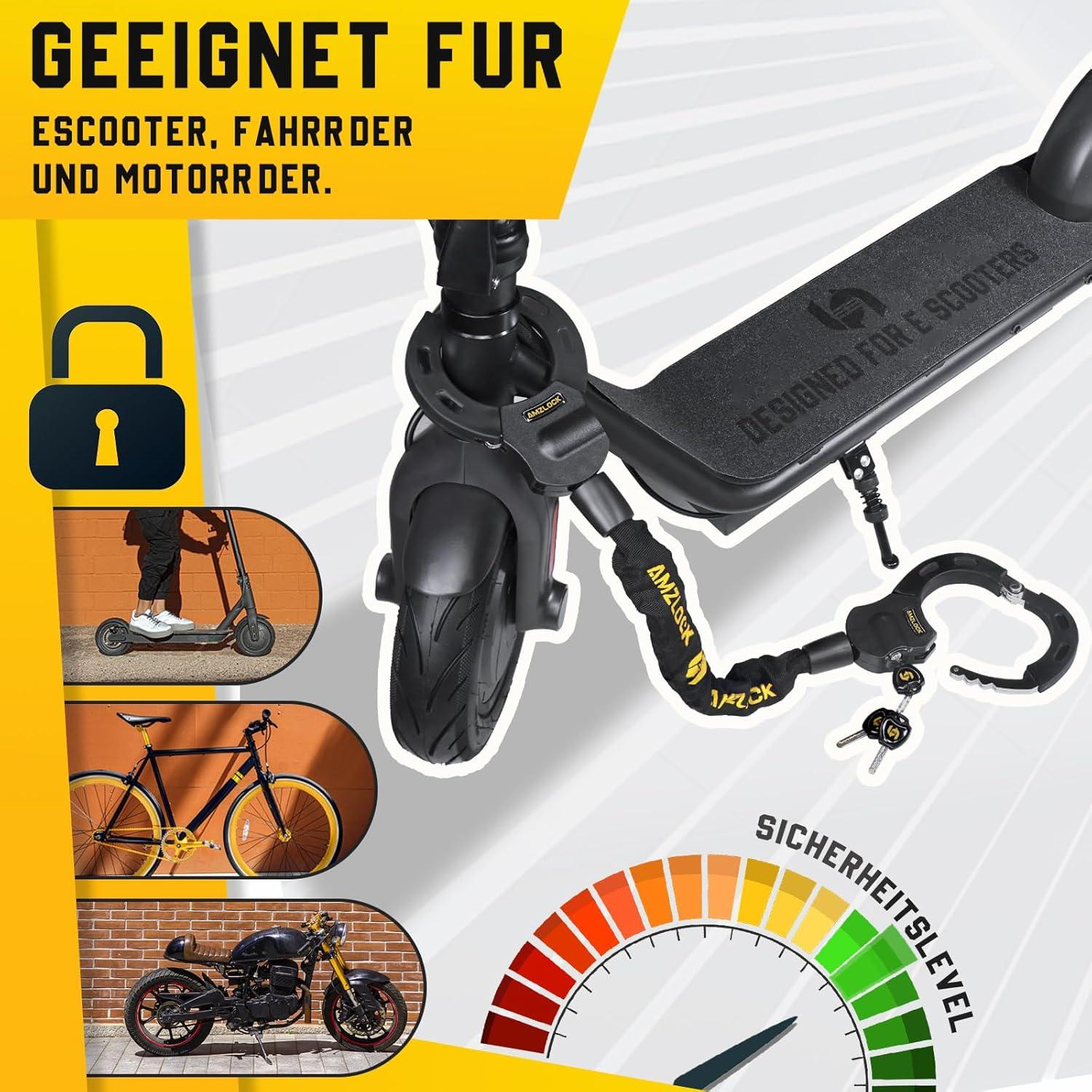 AMZLOCK E Scooter Schloss 8mm Kettenschloss für Elektroscooter & Fahrrad