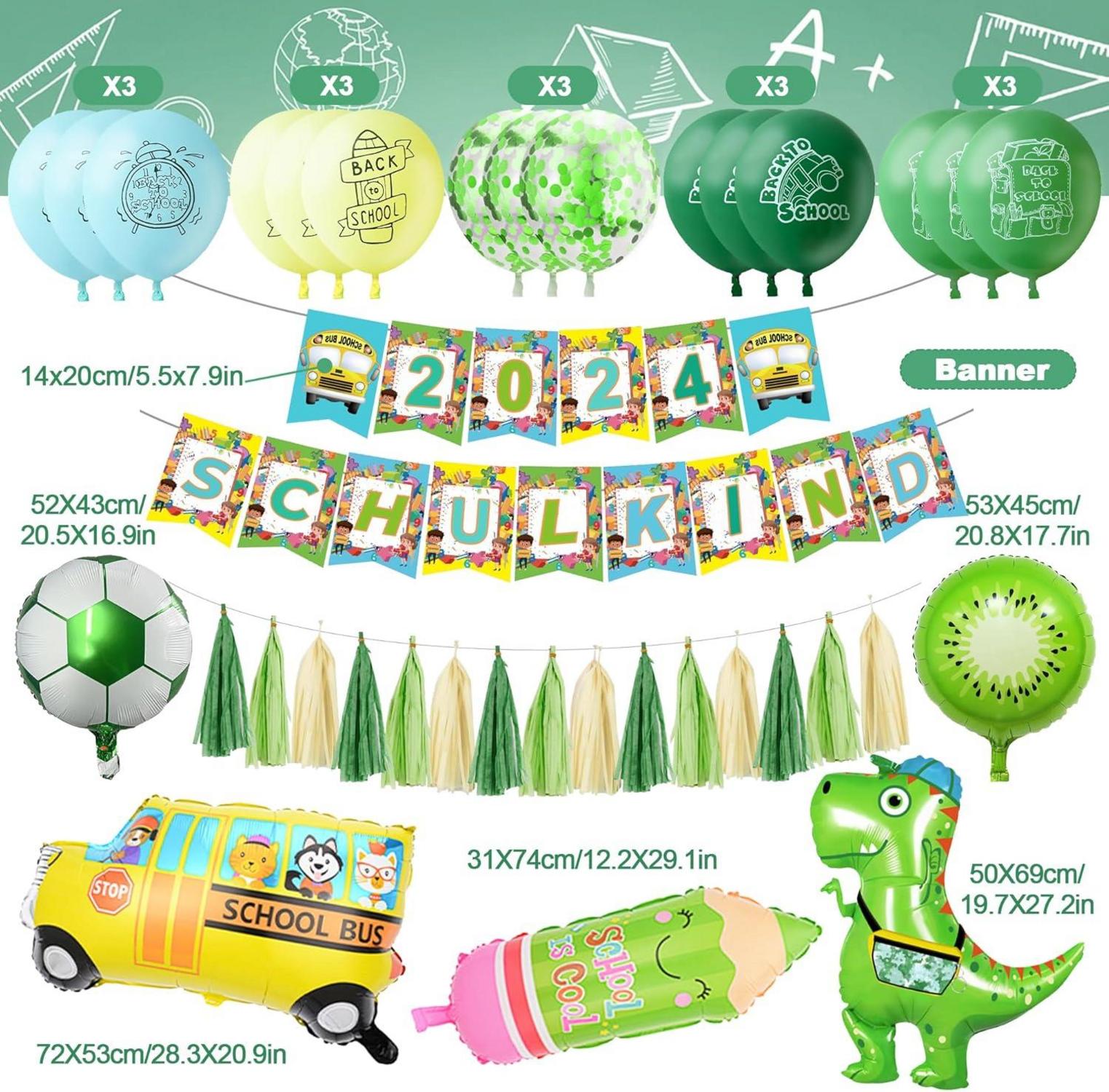 Einschulung Deko Set Junge Grün Luftballons Folienballon
